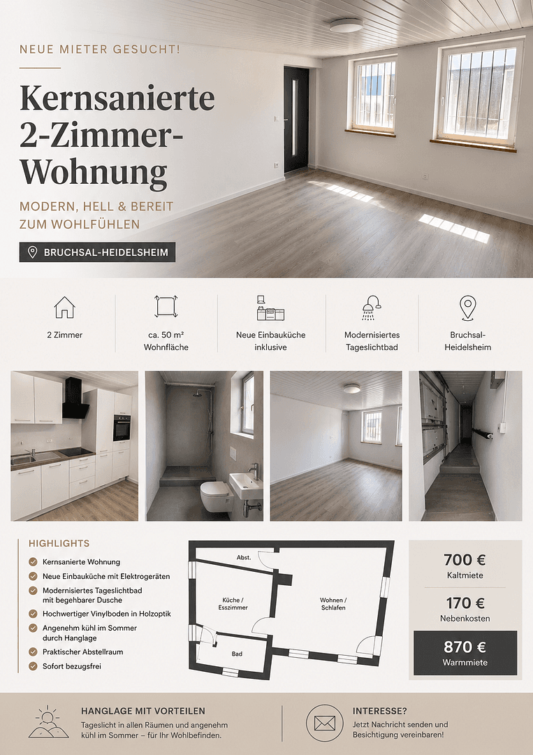Prenájom bytu 2-izbový 53 m², Bruchsal, Bádensko-Wurttembersko Prenájom bytu 2-izbový 53 m², Bruchsal, Bádensko-Wurttembersko