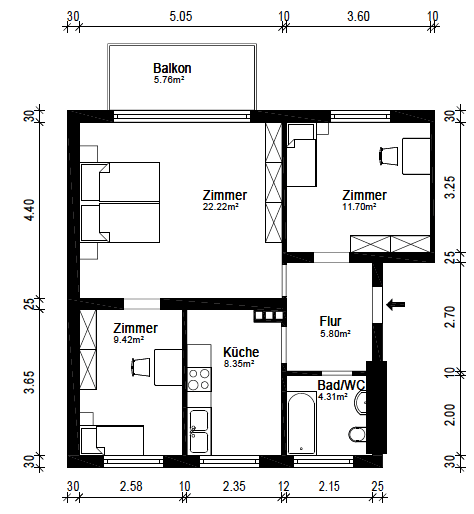 Prenájom bytu 3-izbový 64 m², Pforzheim, Bádensko-Wurttembersko Prenájom bytu 3-izbový 64 m², Pforzheim, Bádensko-Wurttembersko