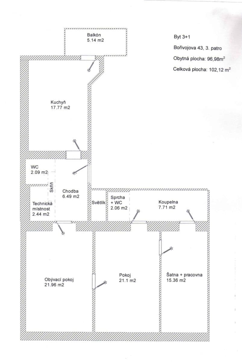 Prenájom bytu 3-izbový 96 m², Bořivojova, Praha, Praha Prenájom bytu 3-izbový 96 m², Bořivojova, Praha, Praha