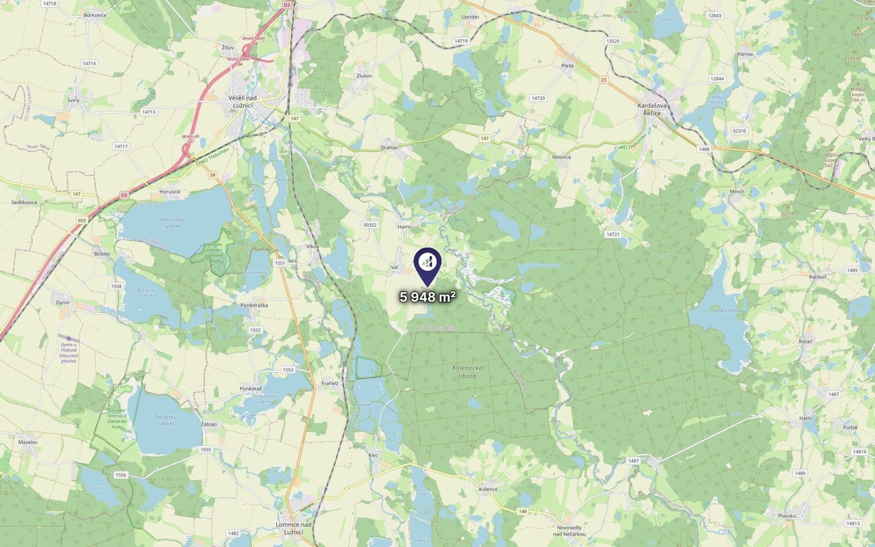 Predaj pozemku 5.948 m², Val, Jihočeský kraj Predaj pozemku 5.948 m², Val, Jihočeský kraj