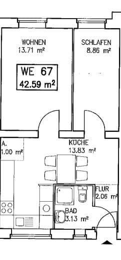Prenájom bytu 2-izbový 43 m², Hamburger Straße 22, Erfurt, Durínsko Prenájom bytu 2-izbový 43 m², Hamburger Straße 22, Erfurt, Durínsko