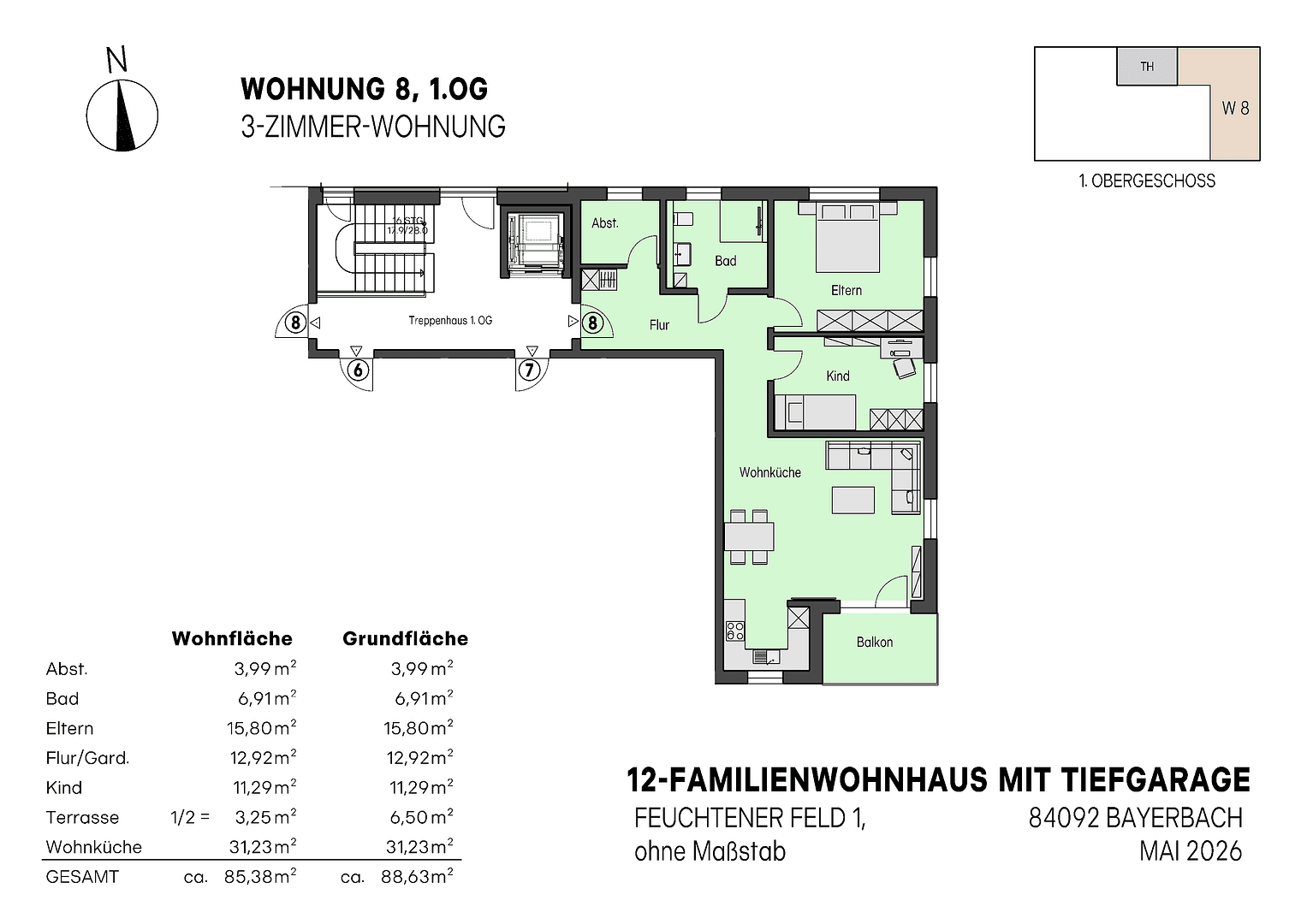 Predaj bytu 3-izbový 86 m², Feuchtener Feld 1, Bayerbach bei Ergoldsbach, Bavorsko Predaj bytu 3-izbový 86 m², Feuchtener Feld 1, Bayerbach bei Ergoldsbach, Bavorsko