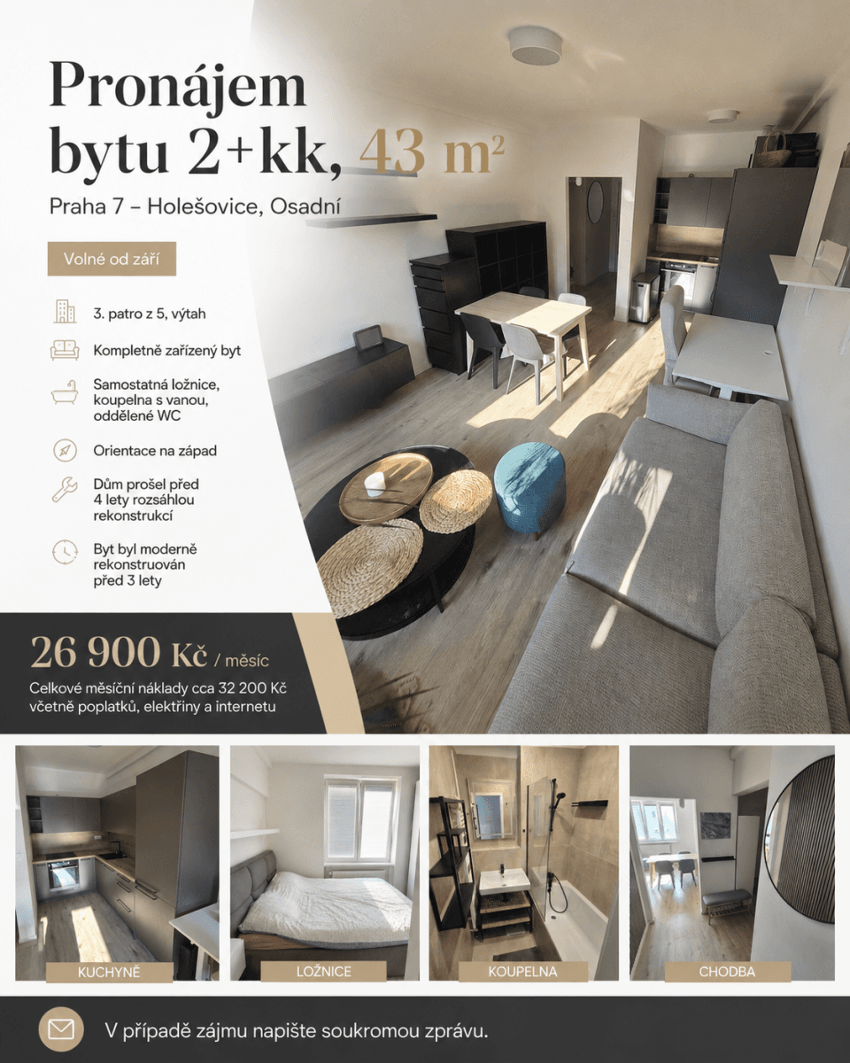 Prenájom bytu 2-izbový 43 m², Osadní, Praha, Praha Prenájom bytu 2-izbový 43 m², Osadní, Praha, Praha