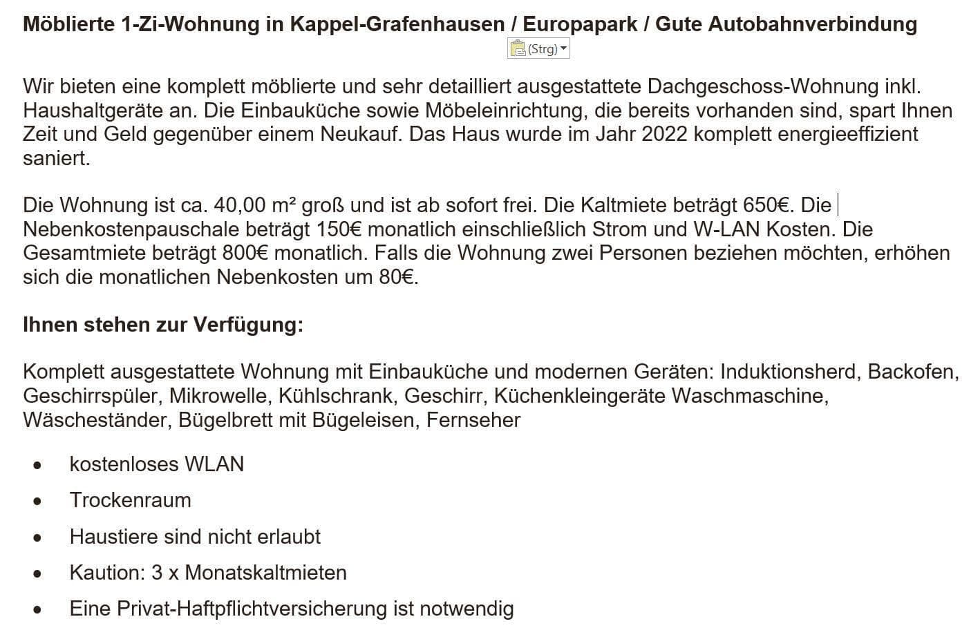 Prenájom bytu 1-izbový 40 m², Kappel-Grafenhausen, Bádensko-Wurttembersko Prenájom bytu 1-izbový 40 m², Kappel-Grafenhausen, Bádensko-Wurttembersko