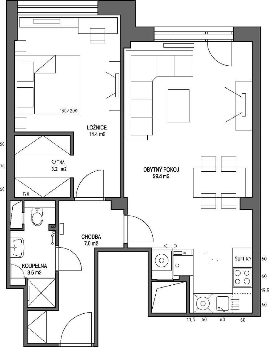 Prenájom bytu 2-izbový 56 m², Bulharská, Praha, Praha Prenájom bytu 2-izbový 56 m², Bulharská, Praha, Praha