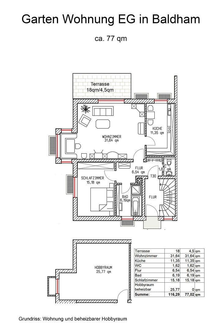 Prenájom bytu 2-izbový 77 m², Baldham, Bavorsko Prenájom bytu 2-izbový 77 m², Baldham, Bavorsko