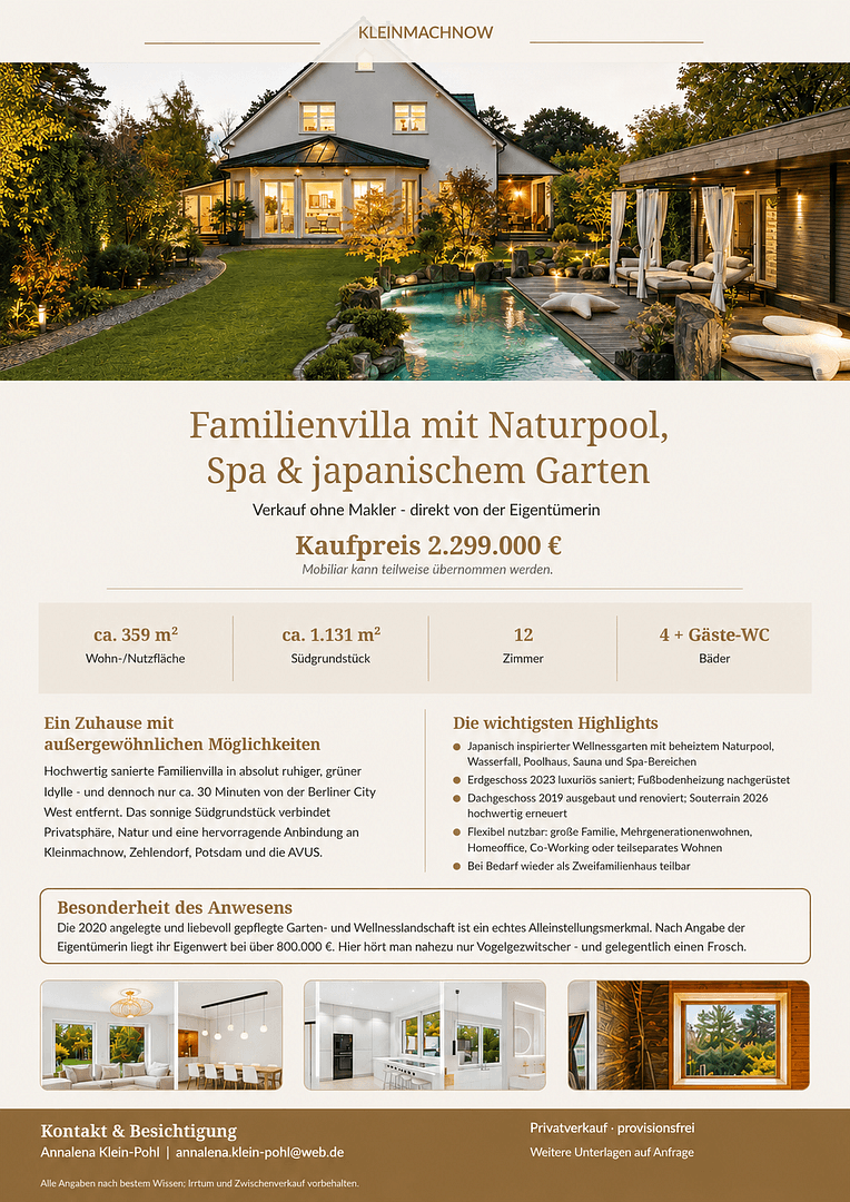 Predaj domu 280 m², pozemok 1.131 m², Kleinmachnow, Brandenbursko Predaj domu 280 m², pozemok 1.131 m², Kleinmachnow, Brandenbursko