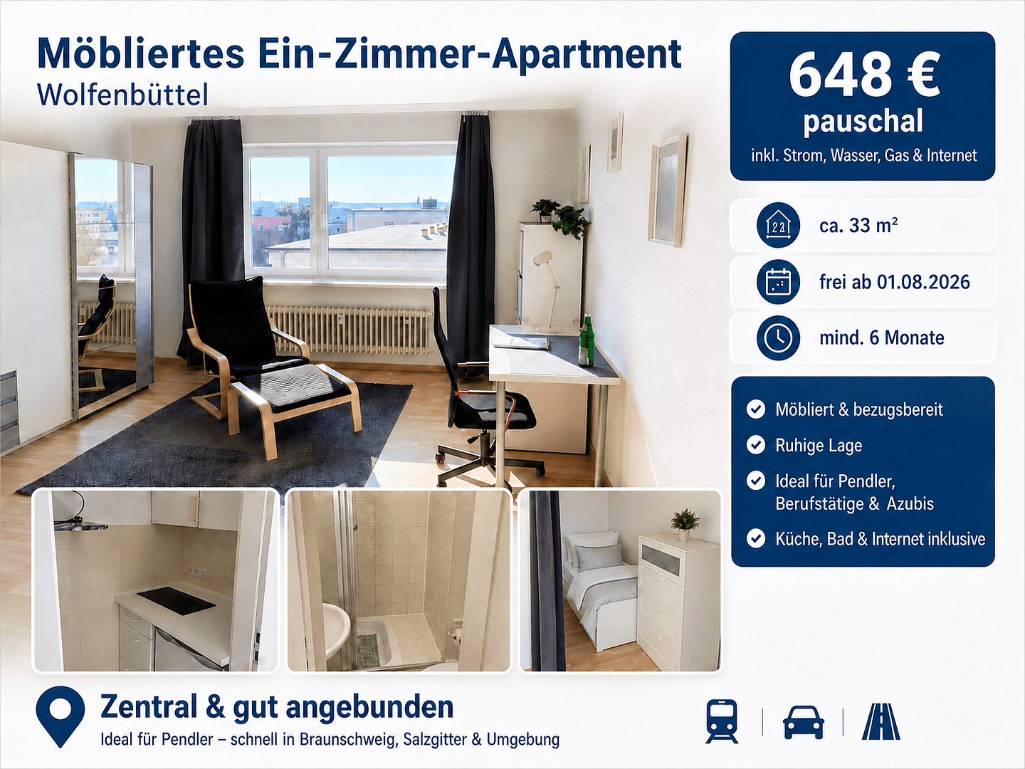 Prenájom bytu 1-izbový 34 m², Wolfenbüttel, Dolné Sasko Prenájom bytu 1-izbový 34 m², Wolfenbüttel, Dolné Sasko
