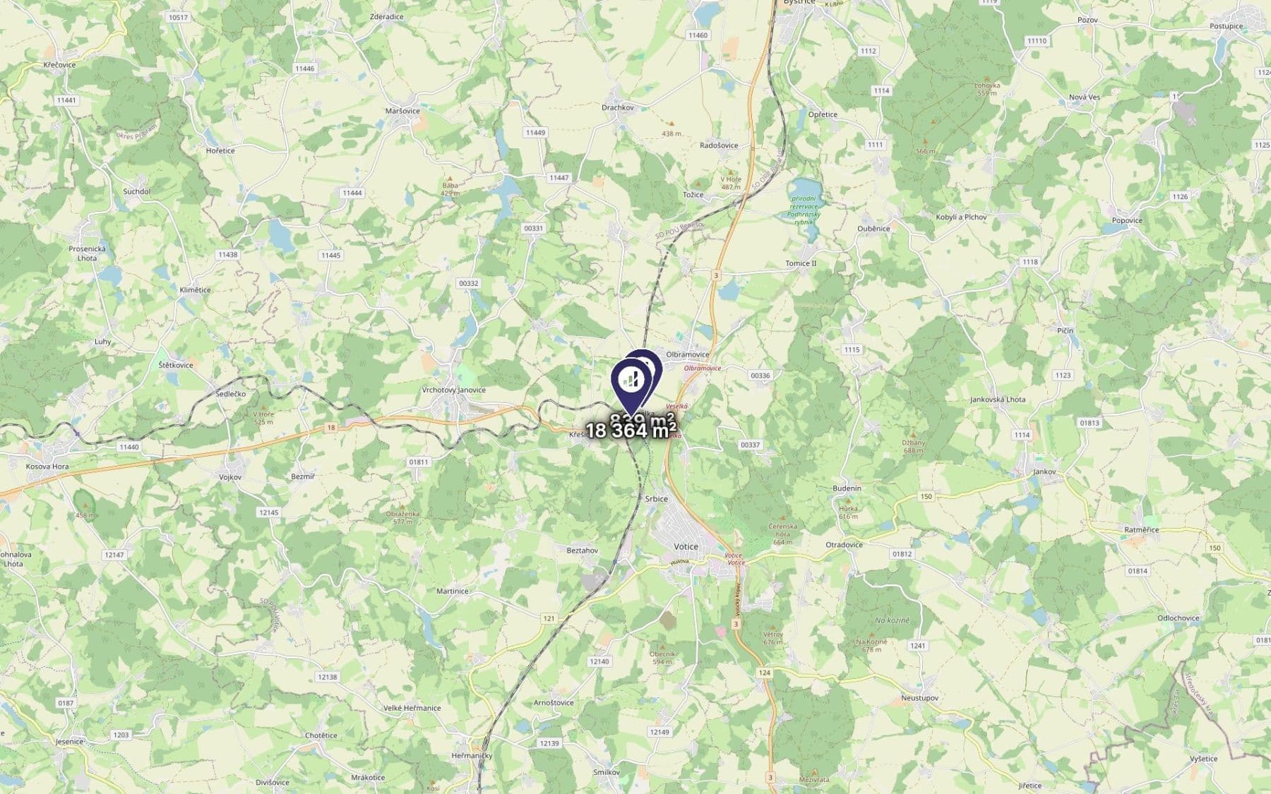 Predaj pozemku 9.602 m², Olbramovice, Středočeský kraj Predaj pozemku 9.602 m², Olbramovice, Středočeský kraj