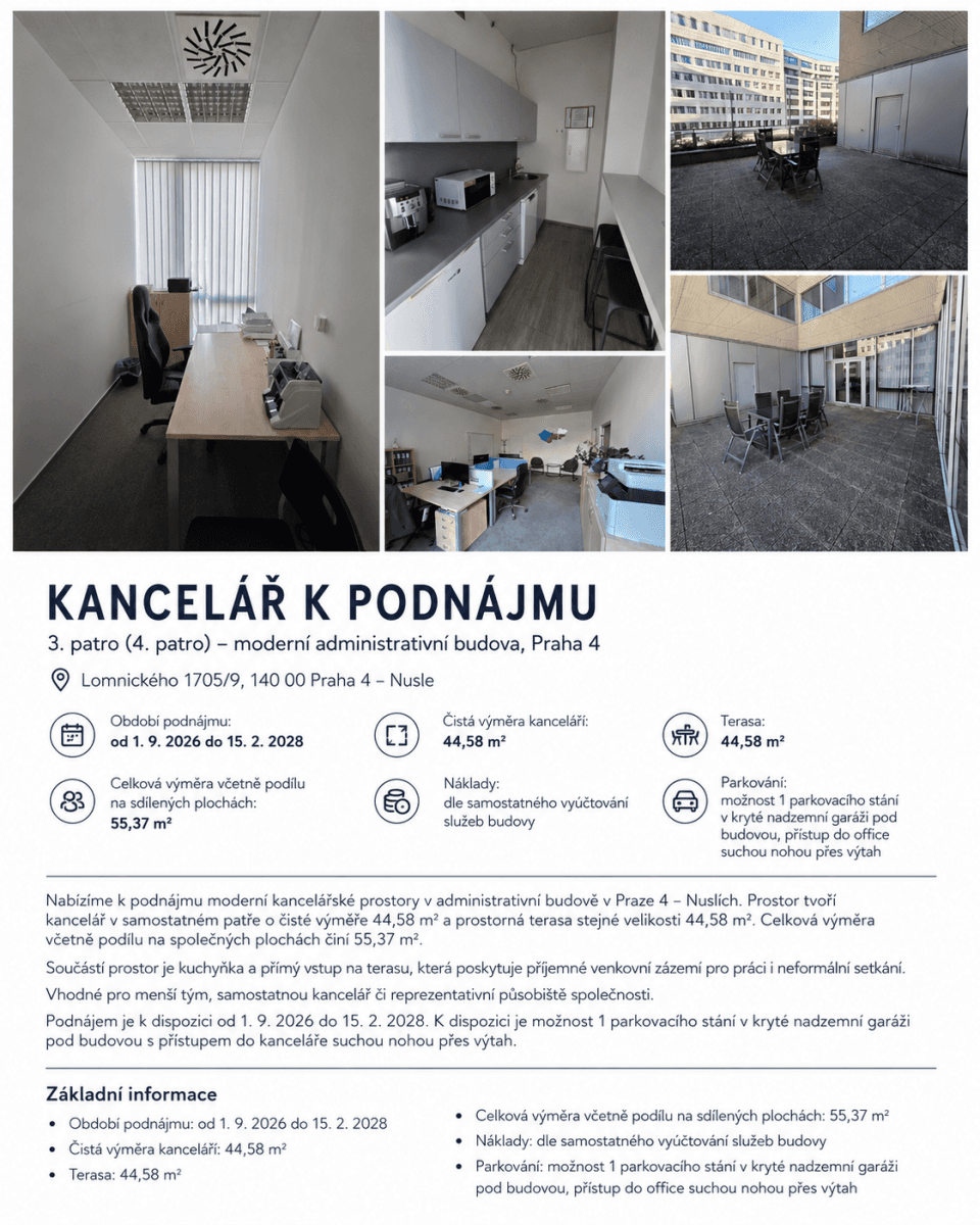 Prenájom kancelárie 45 m², Lomnického, Praha, Praha Prenájom kancelárie 45 m², Lomnického, Praha, Praha