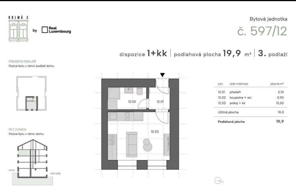 Prenájom bytu 1-izbový 19 m², Kolmá, Praha, Praha Prenájom bytu 1-izbový 19 m², Kolmá, Praha, Praha