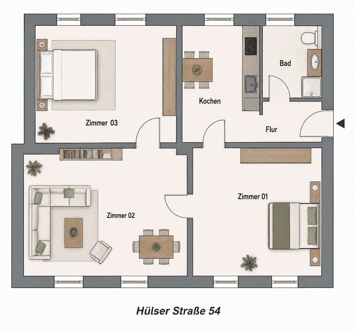 Prenájom bytu 3-izbový 78 m², Hülser Straße 54, Krefeld, Severné Porýnie - Westfálsko Prenájom bytu 3-izbový 78 m², Hülser Straße 54, Krefeld, Severné Porýnie - Westfálsko