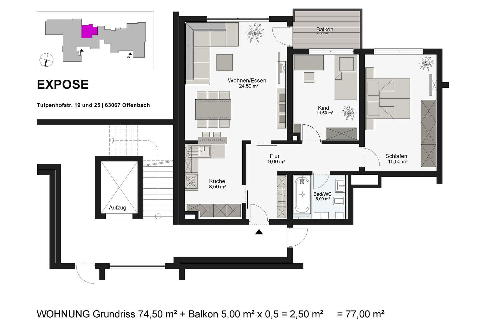 Prenájom bytu 3-izbový 77 m², Tulpenhofstraße, 19, Offenbach, Hesensko Prenájom bytu 3-izbový 77 m², Tulpenhofstraße, 19, Offenbach, Hesensko