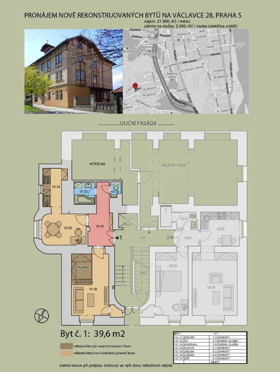 Prenájom bytu 1-izbový 40 m², Na Václavce, Praha, Praha Prenájom bytu 1-izbový 40 m², Na Václavce, Praha, Praha