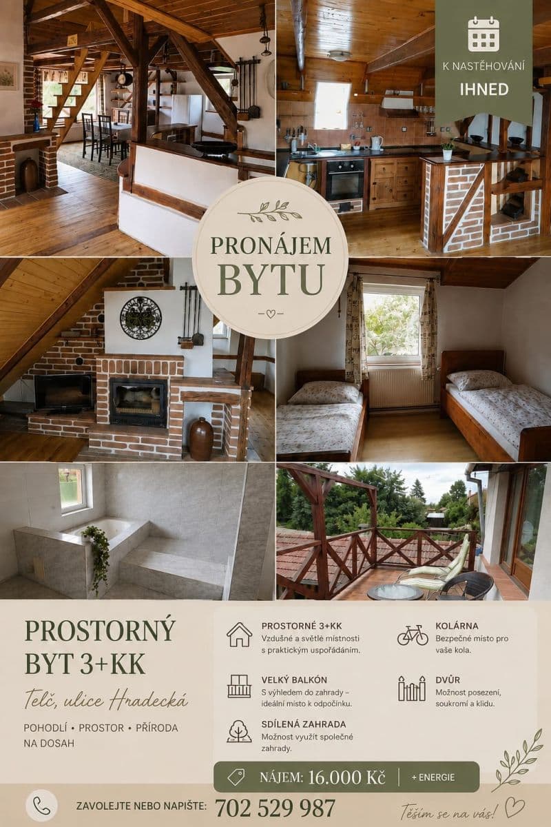 Prenájom bytu 3-izbový 130 m², Hradecká, Telč, Kraj Vysočina Prenájom bytu 3-izbový 130 m², Hradecká, Telč, Kraj Vysočina