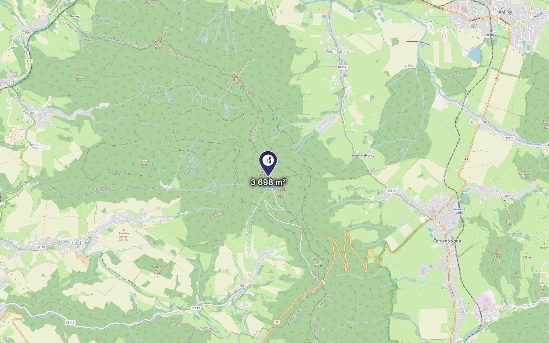Predaj pozemku 3.698 m², Orličky, Pardubický kraj Predaj pozemku 3.698 m², Orličky, Pardubický kraj