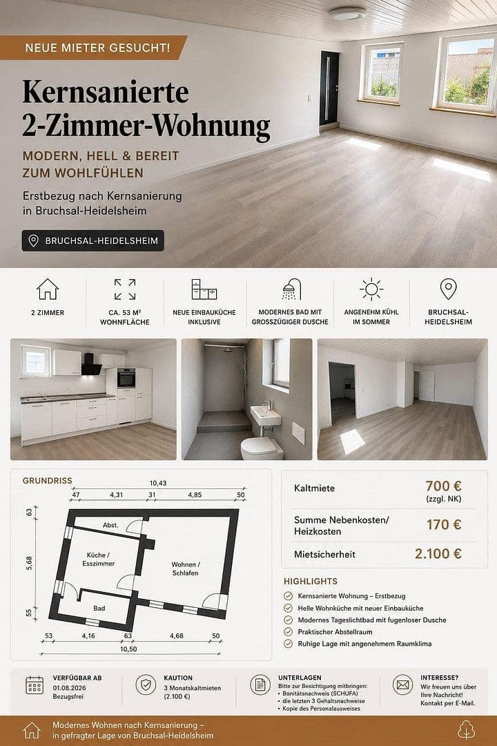 Prenájom bytu 2-izbový 53 m², Bruchsal, Bádensko-Wurttembersko Prenájom bytu 2-izbový 53 m², Bruchsal, Bádensko-Wurttembersko
