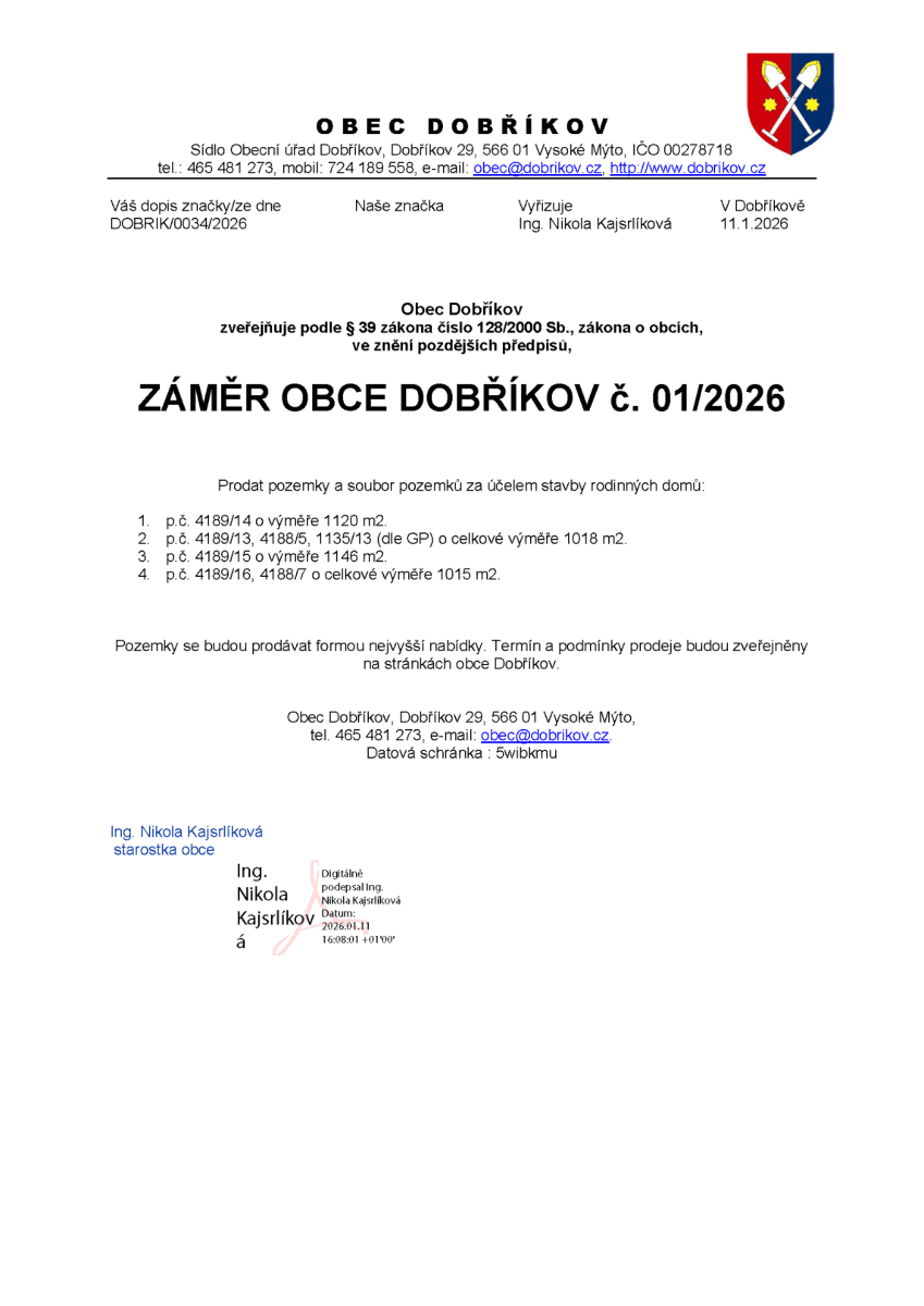 Predaj pozemku 1.041 m², Dobříkov, Pardubický kraj Predaj pozemku 1.041 m², Dobříkov, Pardubický kraj