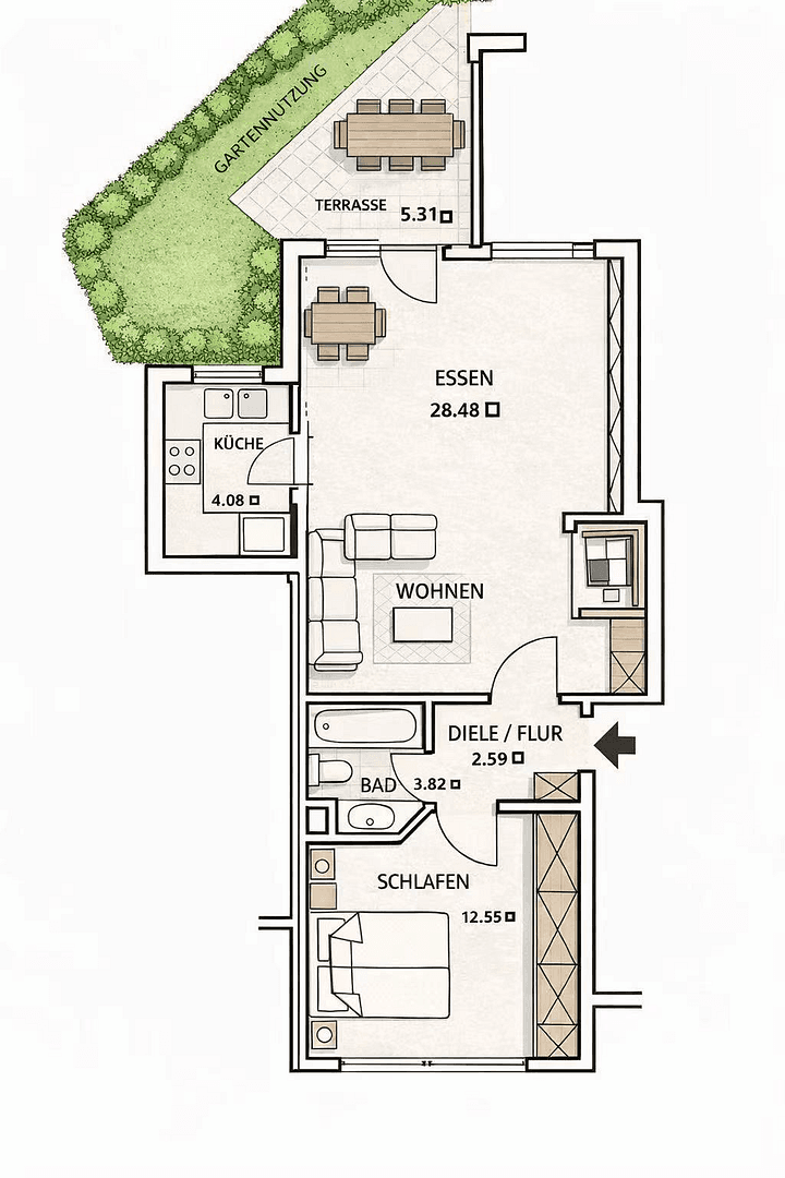Prenájom bytu 2-izbový 53 m², Frankfurt am Main, Hesensko Prenájom bytu 2-izbový 53 m², Frankfurt am Main, Hesensko