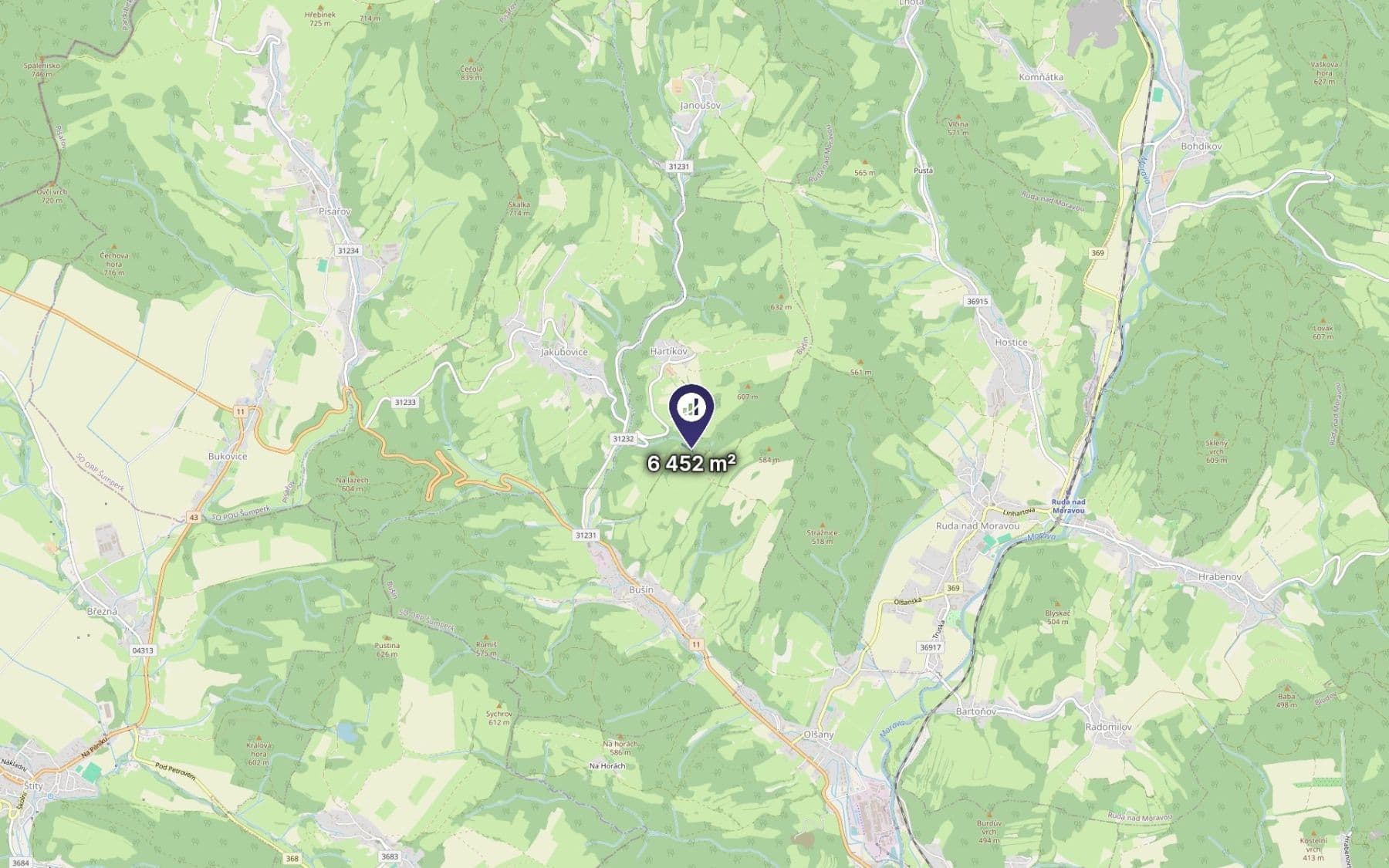 Predaj pozemku 6.452 m², Bušín, Olomoucký kraj Predaj pozemku 6.452 m², Bušín, Olomoucký kraj