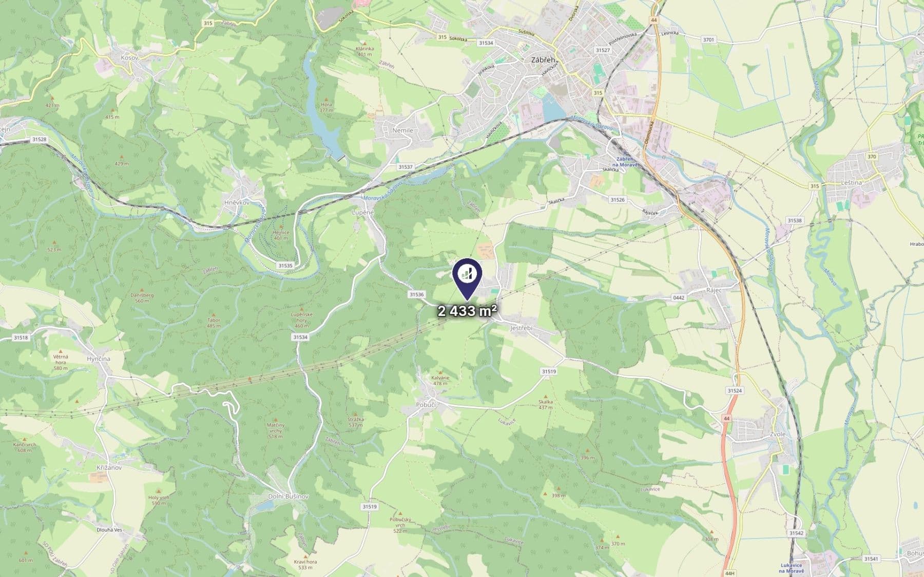 Predaj pozemku 2.433 m², Jestřebí, Olomoucký kraj Predaj pozemku 2.433 m², Jestřebí, Olomoucký kraj