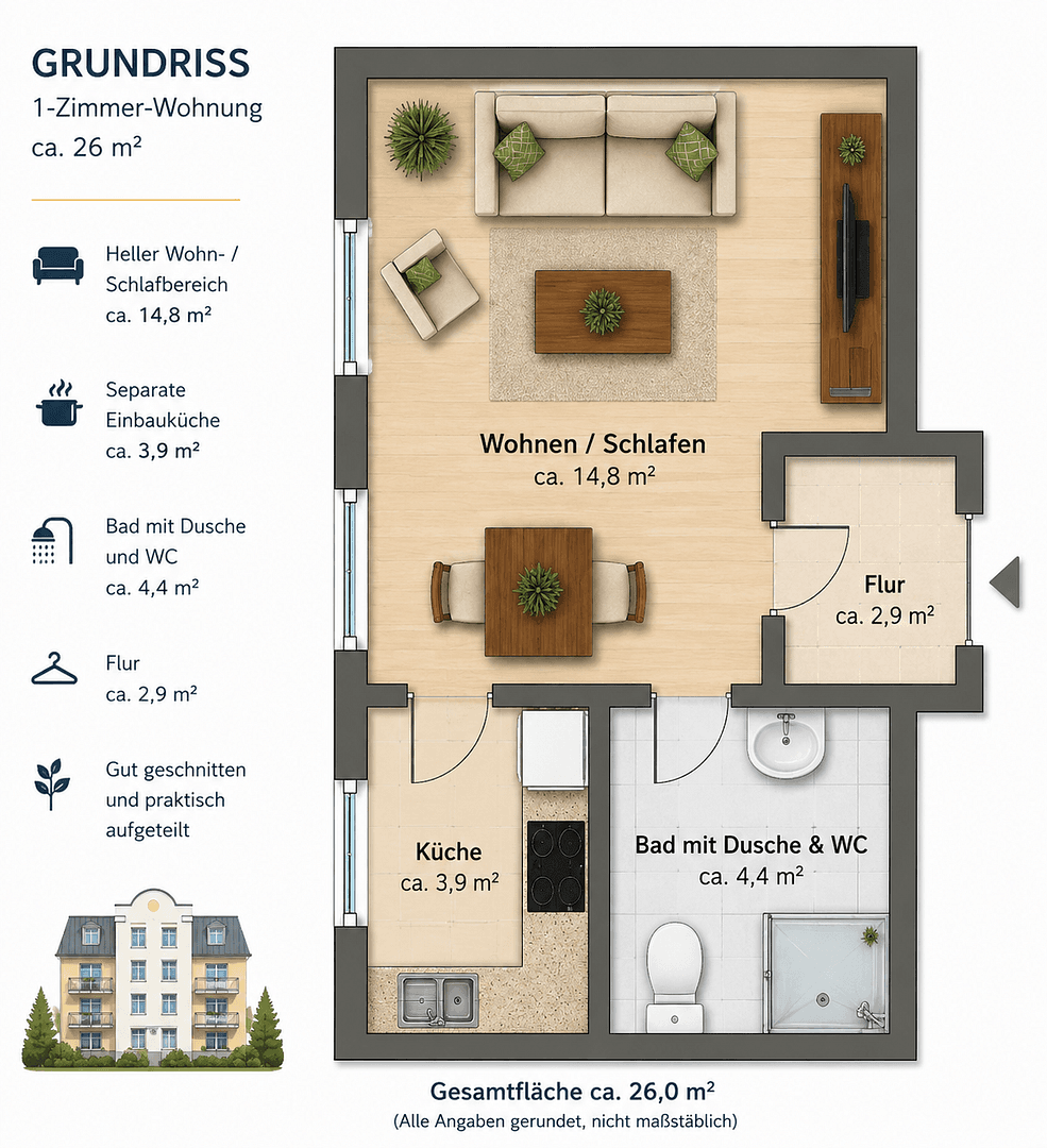 Prenájom bytu 1-izbový 26 m², Klingerstr. 51, Chemnitz, Sasko Prenájom bytu 1-izbový 26 m², Klingerstr. 51, Chemnitz, Sasko