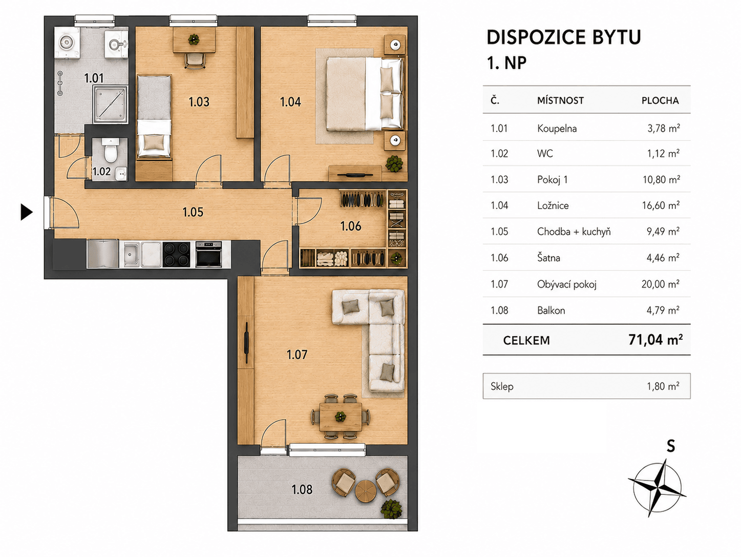 Prenájom bytu 3-izbový 68 m², Na Výsluní, Praha, Praha Prenájom bytu 3-izbový 68 m², Na Výsluní, Praha, Praha
