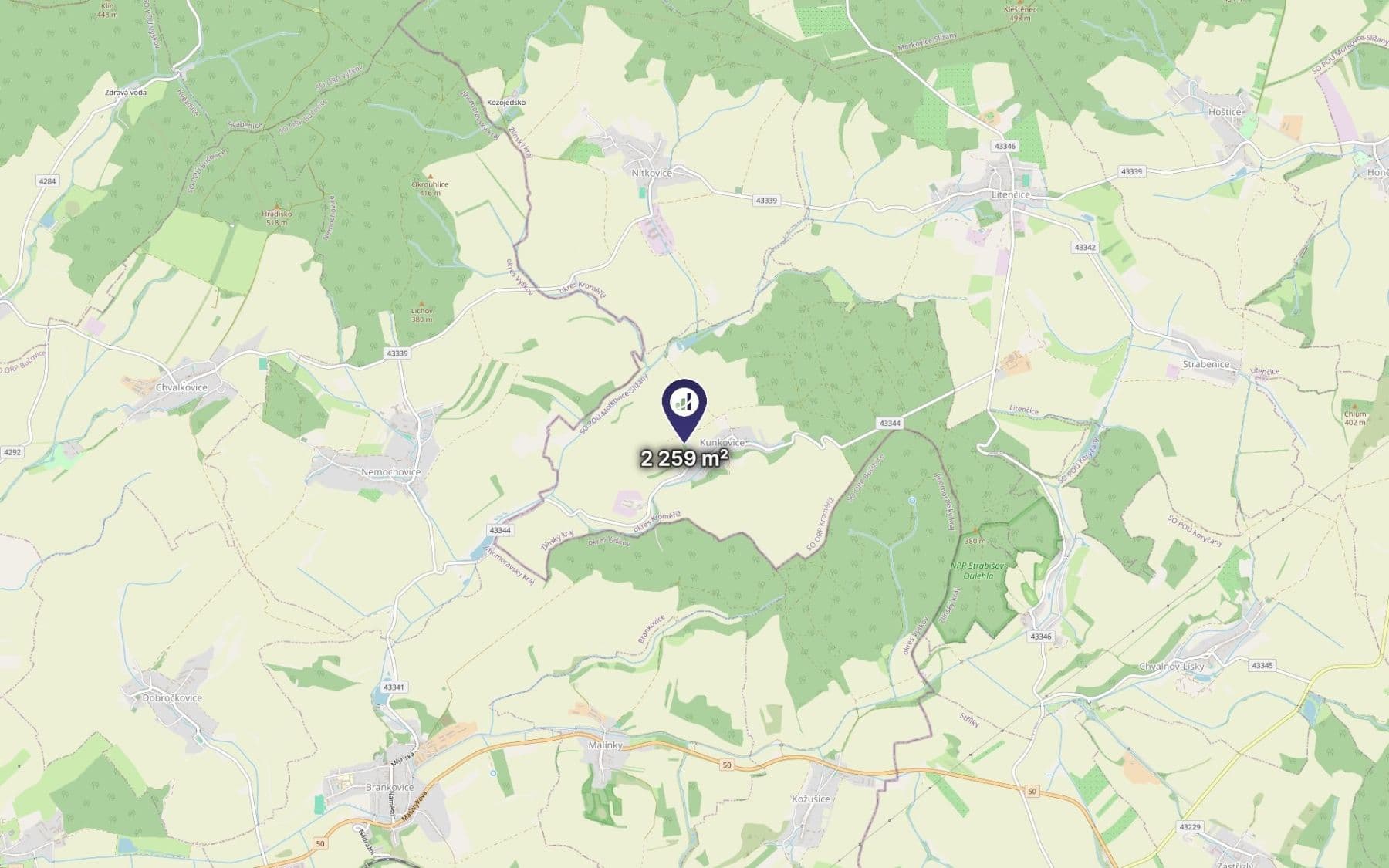 Predaj pozemku 2.259 m², Kunkovice, Zlínský kraj Predaj pozemku 2.259 m², Kunkovice, Zlínský kraj
