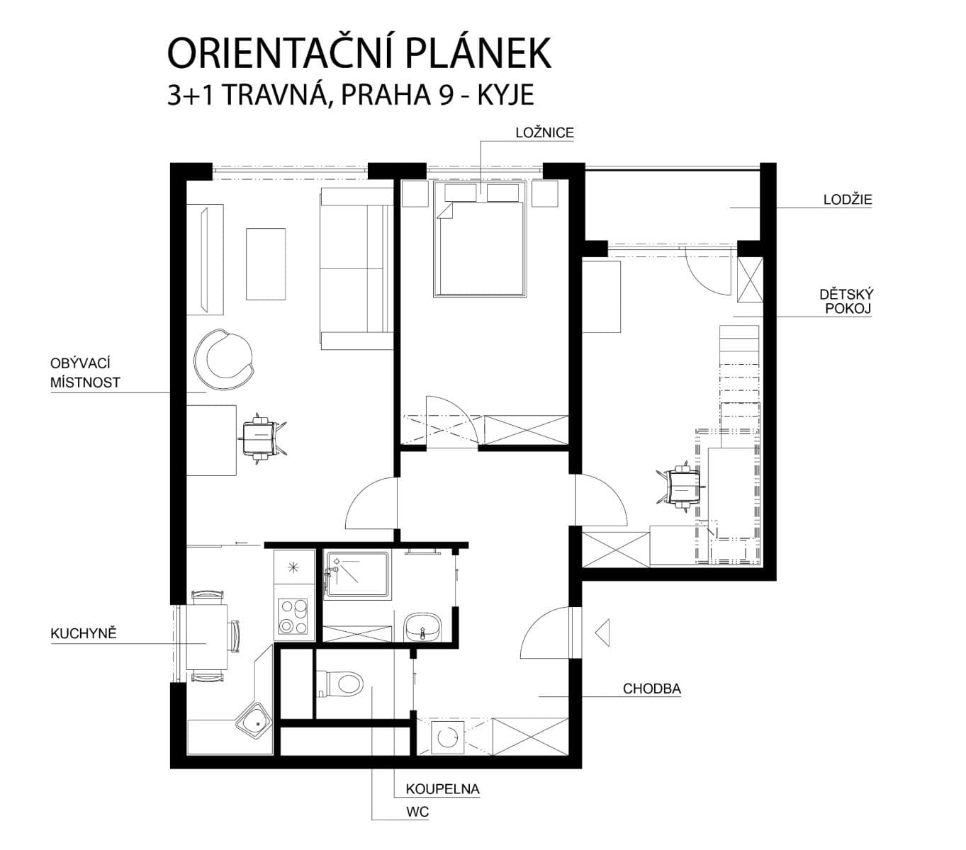 Prenájom bytu 3-izbový 66 m², Travná, Praha, Praha Prenájom bytu 3-izbový 66 m², Travná, Praha, Praha