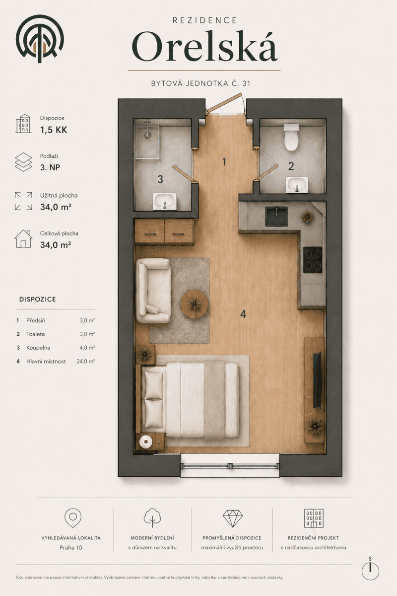 Predaj bytu 1-izbový 34 m², Orelská, Praha, Praha Predaj bytu 1-izbový 34 m², Orelská, Praha, Praha
