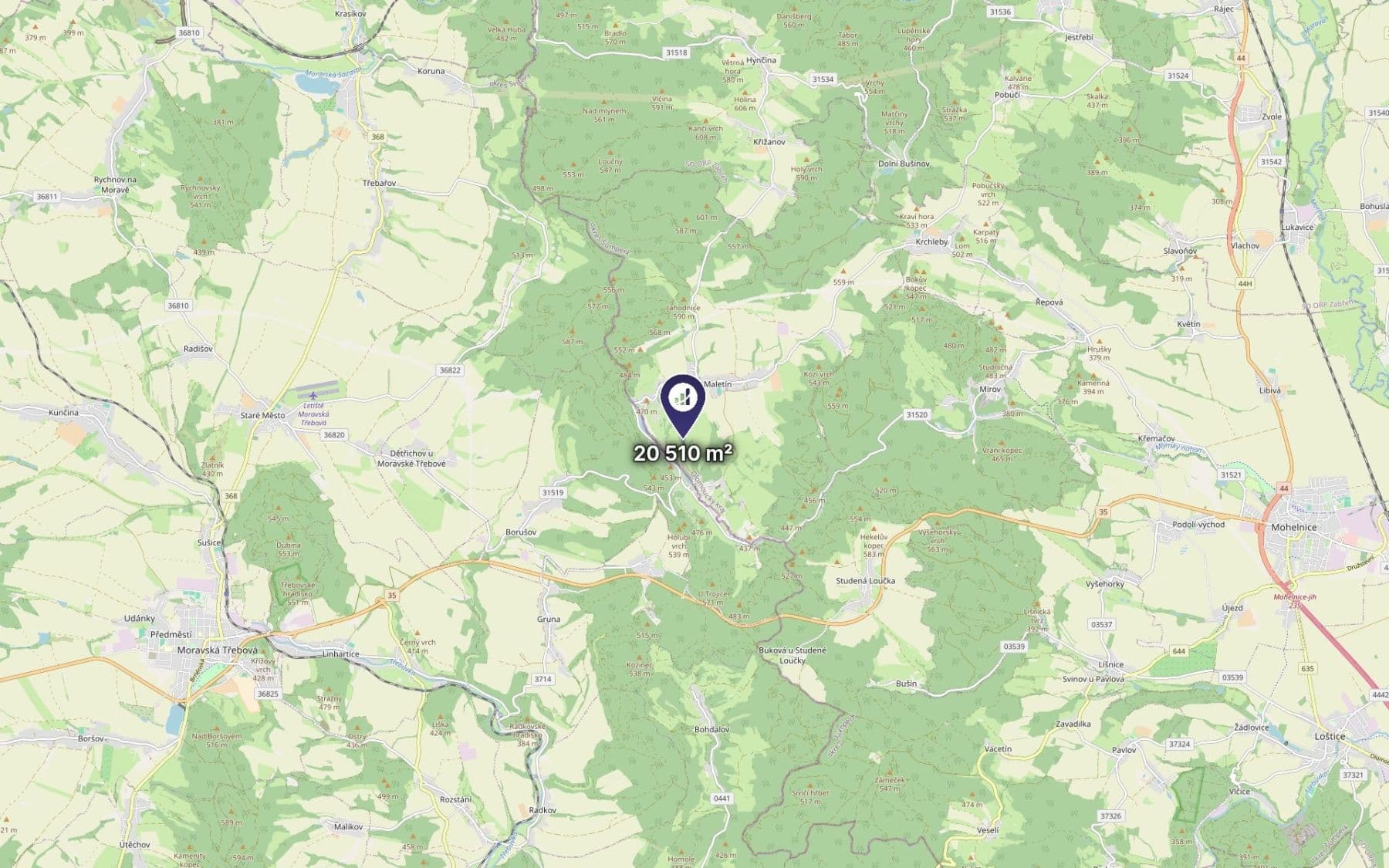 Predaj pozemku 20.510 m², Maletín, Olomoucký kraj Predaj pozemku 20.510 m², Maletín, Olomoucký kraj