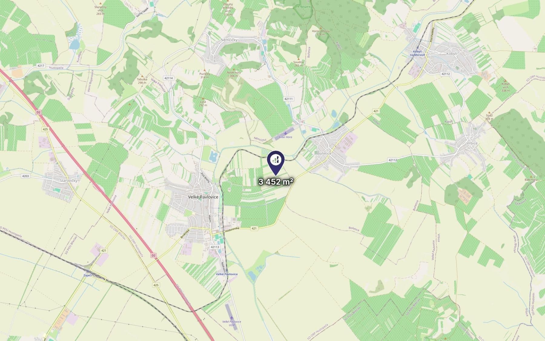 Predaj pozemku 3.452 m², Velké Pavlovice, Jihomoravský kraj Predaj pozemku 3.452 m², Velké Pavlovice, Jihomoravský kraj