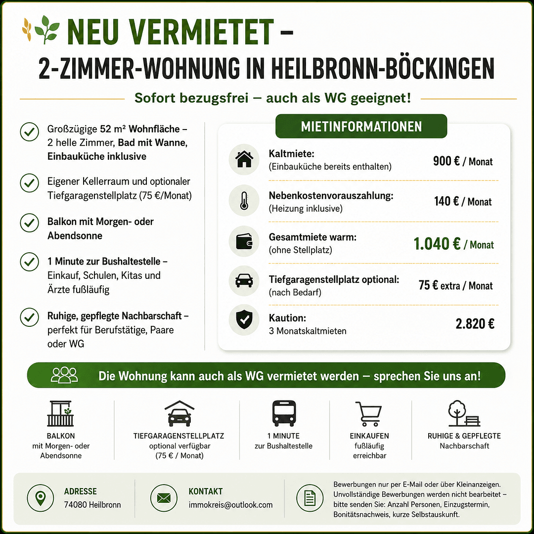 Prenájom bytu 2-izbový 52 m², Luwigsburger Straße 95, Heilbronn, Bádensko-Wurttembersko Prenájom bytu 2-izbový 52 m², Luwigsburger Straße 95, Heilbronn, Bádensko-Wurttembersko