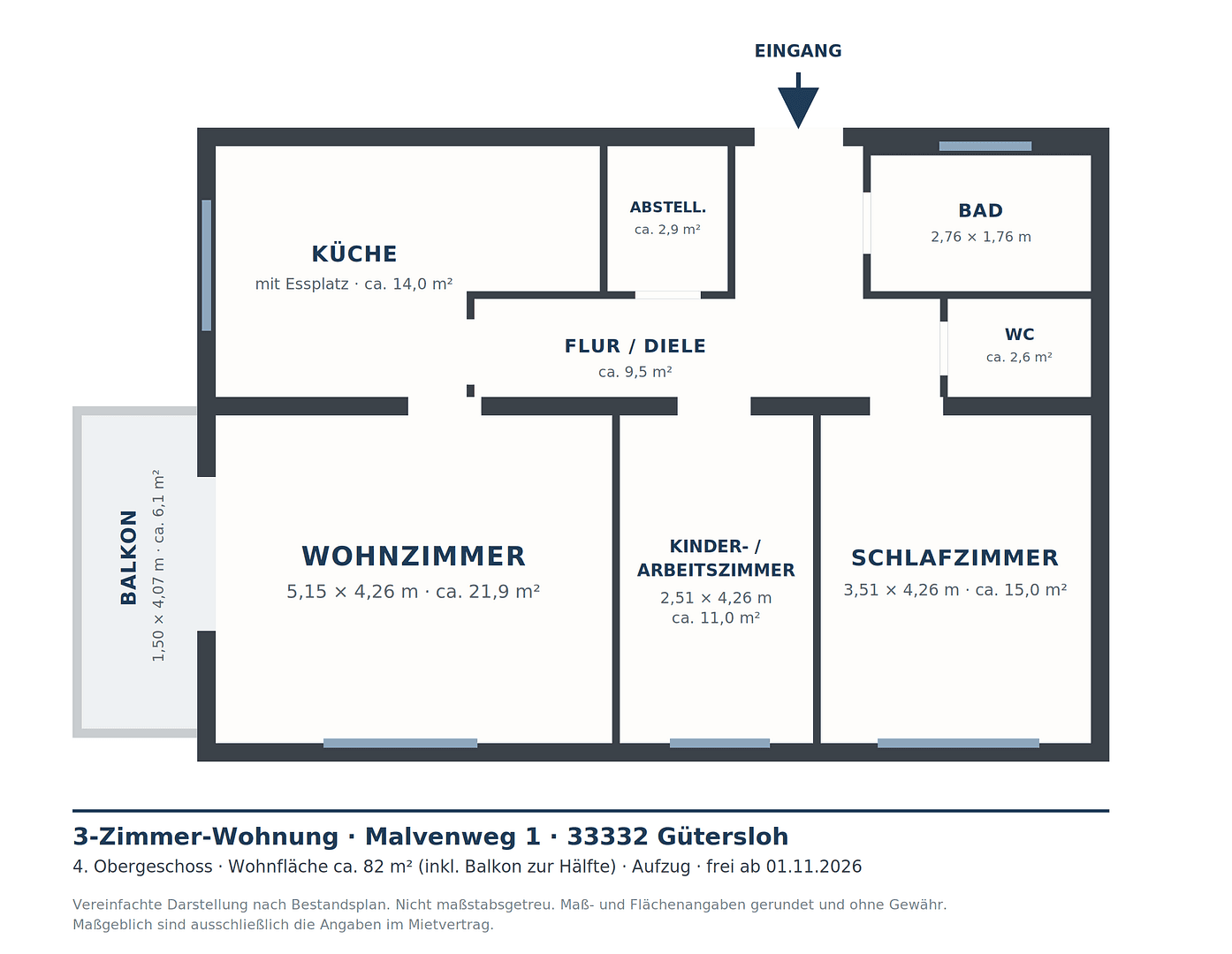 Prenájom bytu 3-izbový 82 m², Malvenweg 1, Gütersloh, Severné Porýnie - Westfálsko Prenájom bytu 3-izbový 82 m², Malvenweg 1, Gütersloh, Severné Porýnie - Westfálsko