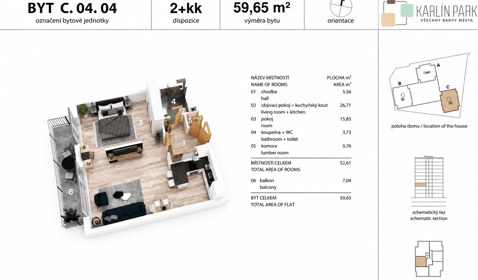 Prenájom bytu 2-izbový 53 m², Nekvasilova, Praha, Praha Prenájom bytu 2-izbový 53 m², Nekvasilova, Praha, Praha