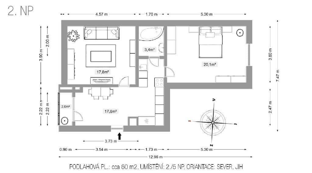 Prenájom bytu 2-izbový 59 m², Plzeňská, Praha, Praha Prenájom bytu 2-izbový 59 m², Plzeňská, Praha, Praha