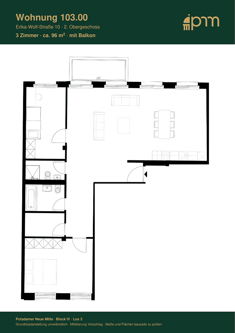 Prenájom bytu 3-izbový 96 m², Erika-Wolf-Str. 10, Potsdam, Brandenbursko Prenájom bytu 3-izbový 96 m², Erika-Wolf-Str. 10, Potsdam, Brandenbursko