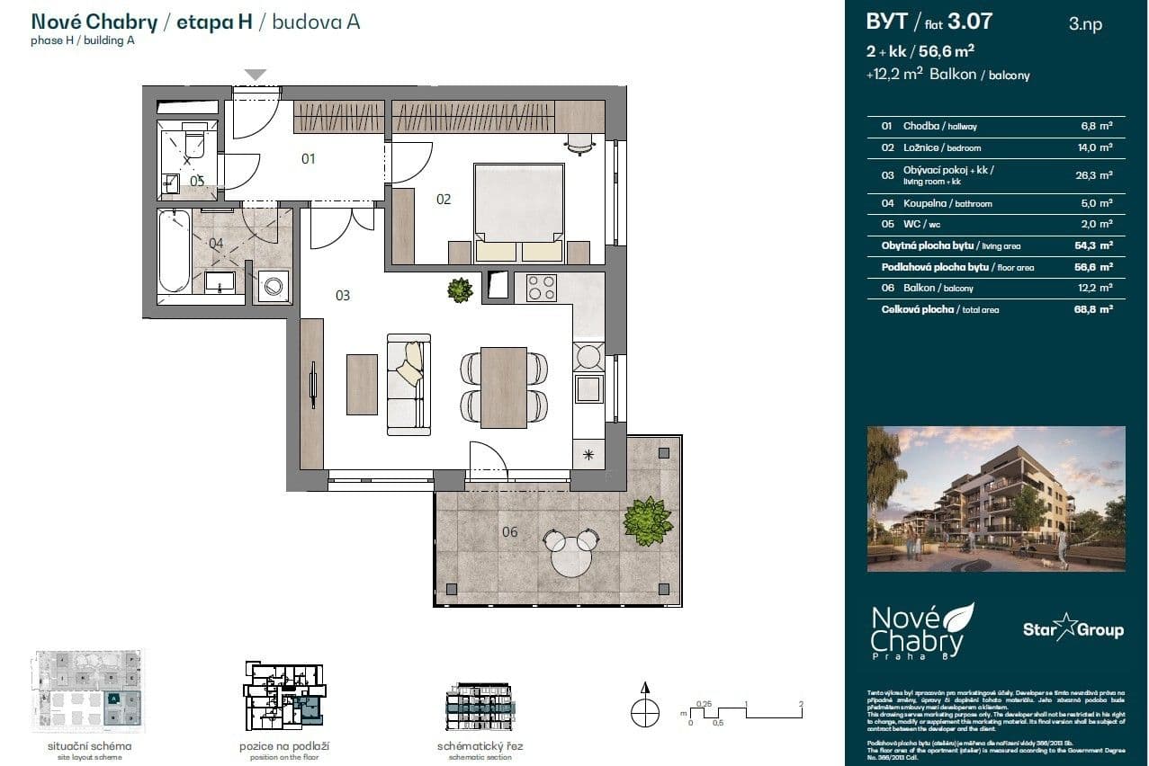 Prenájom bytu 2-izbový 56 m², K Beranovu, Praha, Praha Prenájom bytu 2-izbový 56 m², K Beranovu, Praha, Praha