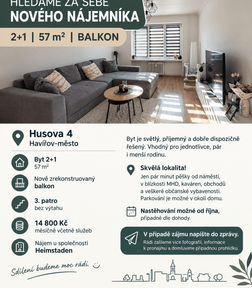 Prenájom bytu 2-izbový 57 m², Husova, Havířov, Moravskoslezský kraj Prenájom bytu 2-izbový 57 m², Husova, Havířov, Moravskoslezský kraj