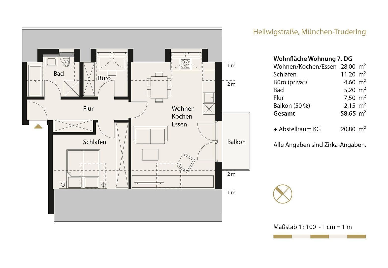 Prenájom bytu 3-izbový 59 m², Heilwigstraße 19, München-Trudering, Bavorsko Prenájom bytu 3-izbový 59 m², Heilwigstraße 19, München-Trudering, Bavorsko