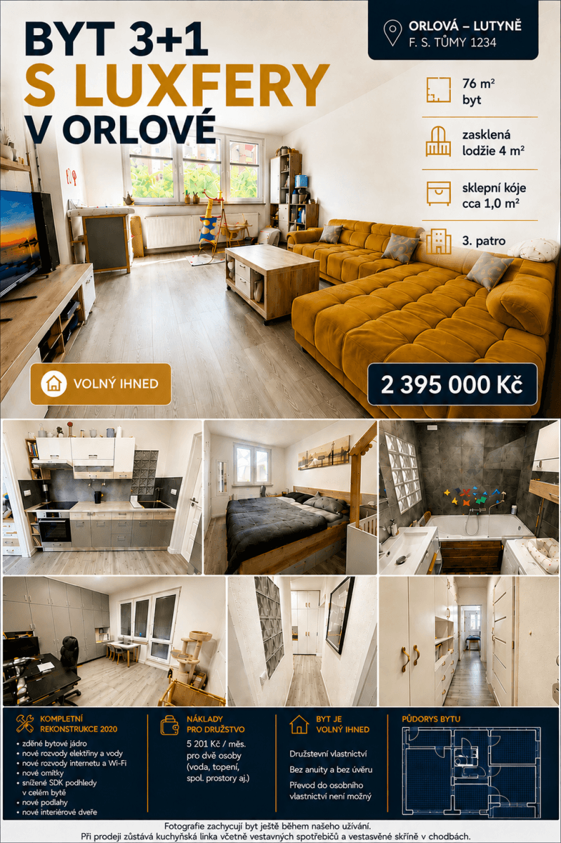 Predaj bytu 3-izbový 76 m², F. S. Tůmy, Orlová, Moravskoslezský kraj Predaj bytu 3-izbový 76 m², F. S. Tůmy, Orlová, Moravskoslezský kraj