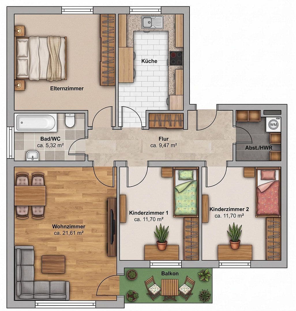 Prenájom bytu 4-izbový 98 m², Gartenstraße 19, Langweid am Lech, Bavorsko Prenájom bytu 4-izbový 98 m², Gartenstraße 19, Langweid am Lech, Bavorsko