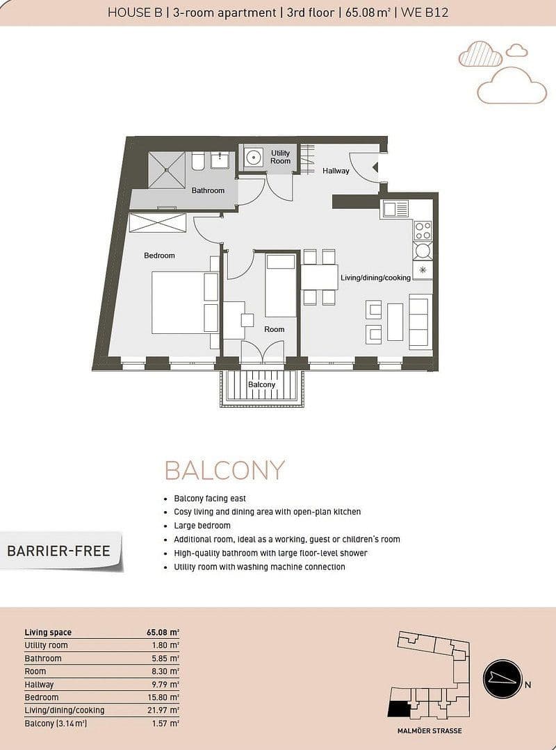 Prenájom bytu 3-izbový 66 m², Malmöer Straße 28, Berlin, Berlín Prenájom bytu 3-izbový 66 m², Malmöer Straße 28, Berlin, Berlín