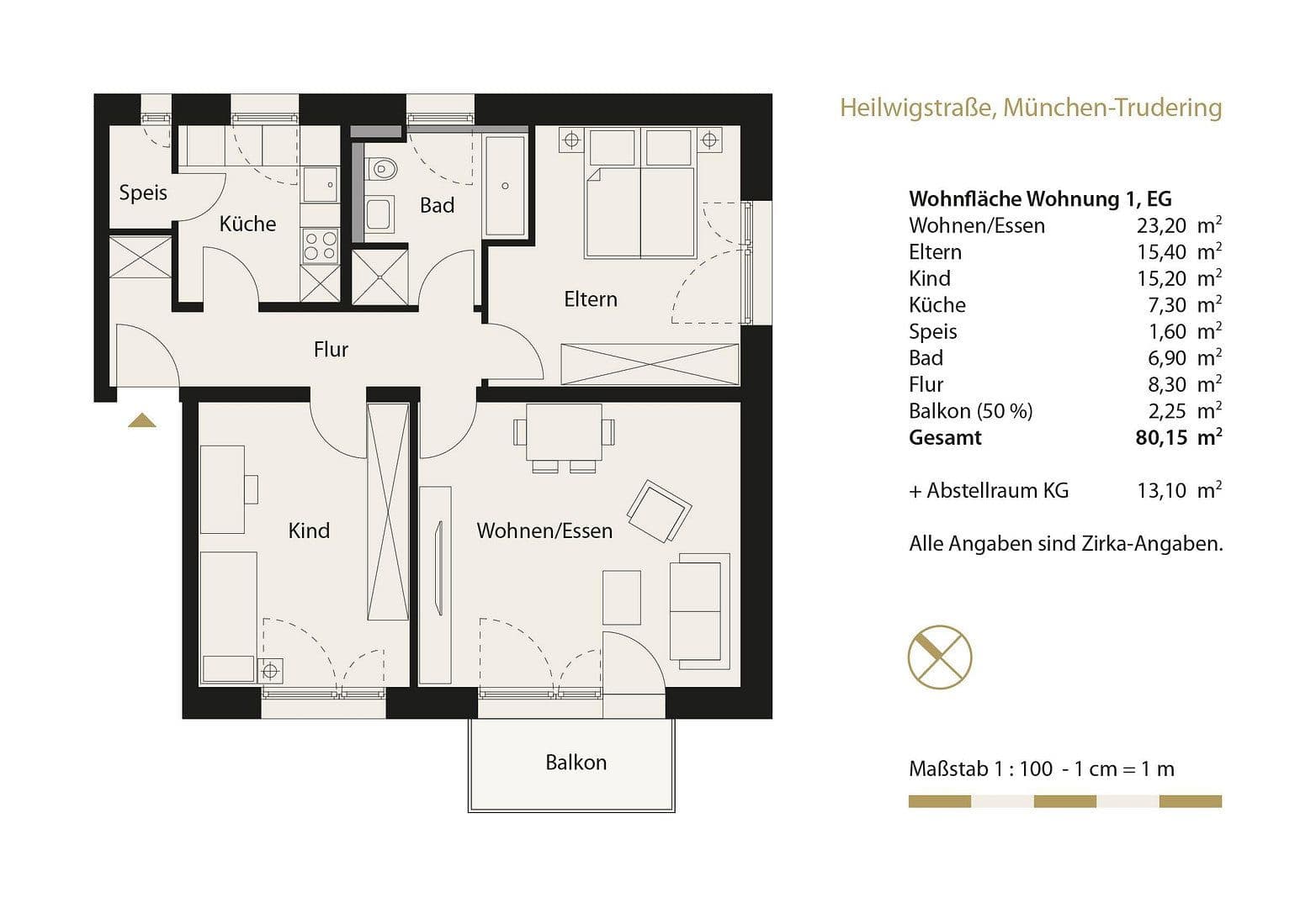 Prenájom bytu 3-izbový 81 m², Heilwigstraße 19, München-Trudering, Bavorsko Prenájom bytu 3-izbový 81 m², Heilwigstraße 19, München-Trudering, Bavorsko