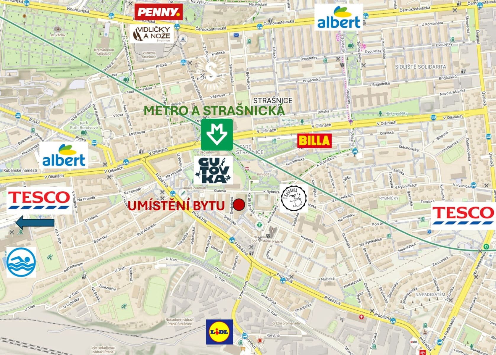 Prenájom bytu 3-izbový 74 m², Svojetická, Praha, Praha Prenájom bytu 3-izbový 74 m², Svojetická, Praha, Praha