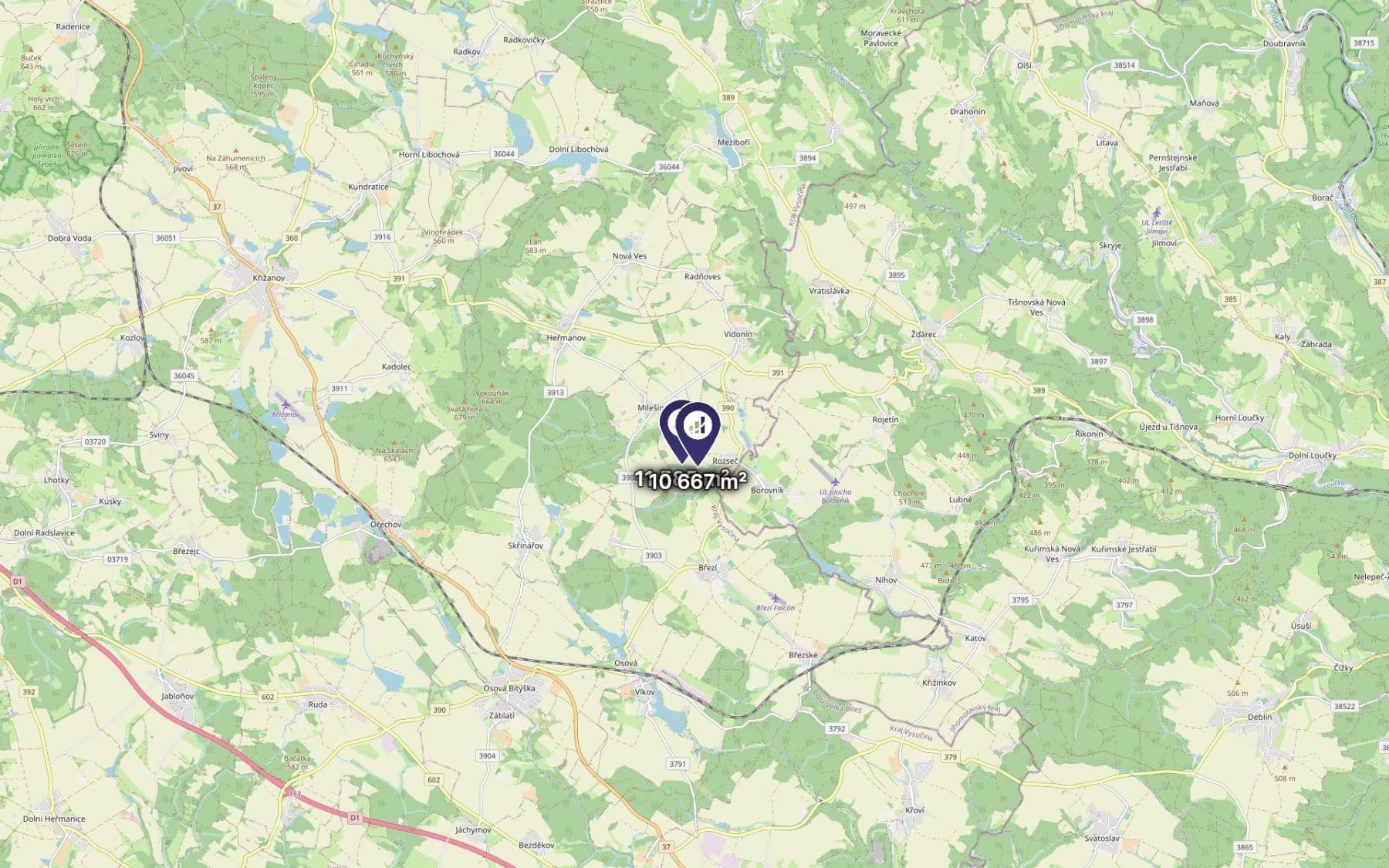 Predaj pozemku 22.252 m², Rozseč, Kraj Vysočina Predaj pozemku 22.252 m², Rozseč, Kraj Vysočina
