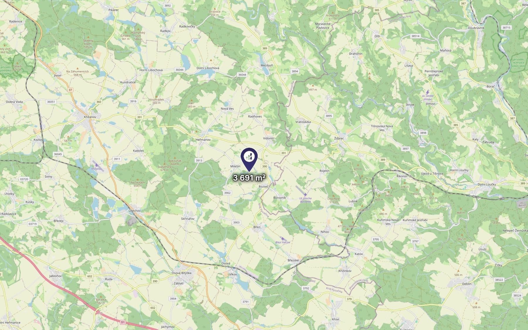 Predaj pozemku 3.691 m², Rozseč, Kraj Vysočina Predaj pozemku 3.691 m², Rozseč, Kraj Vysočina