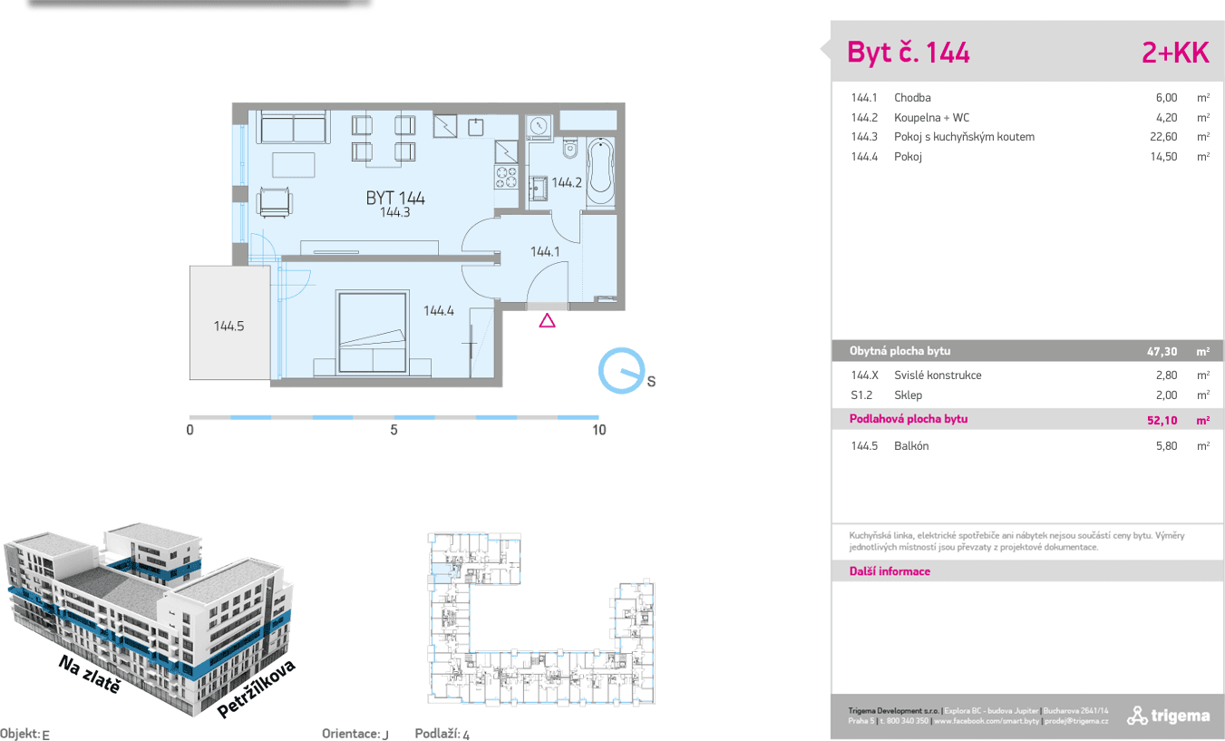 Prenájom bytu 2-izbový 50 m², Seydlerova, Praha, Praha Prenájom bytu 2-izbový 50 m², Seydlerova, Praha, Praha