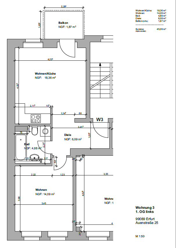 Prenájom bytu 2-izbový 45 m², Auenstraße 25, Erfurt, Durínsko Prenájom bytu 2-izbový 45 m², Auenstraße 25, Erfurt, Durínsko