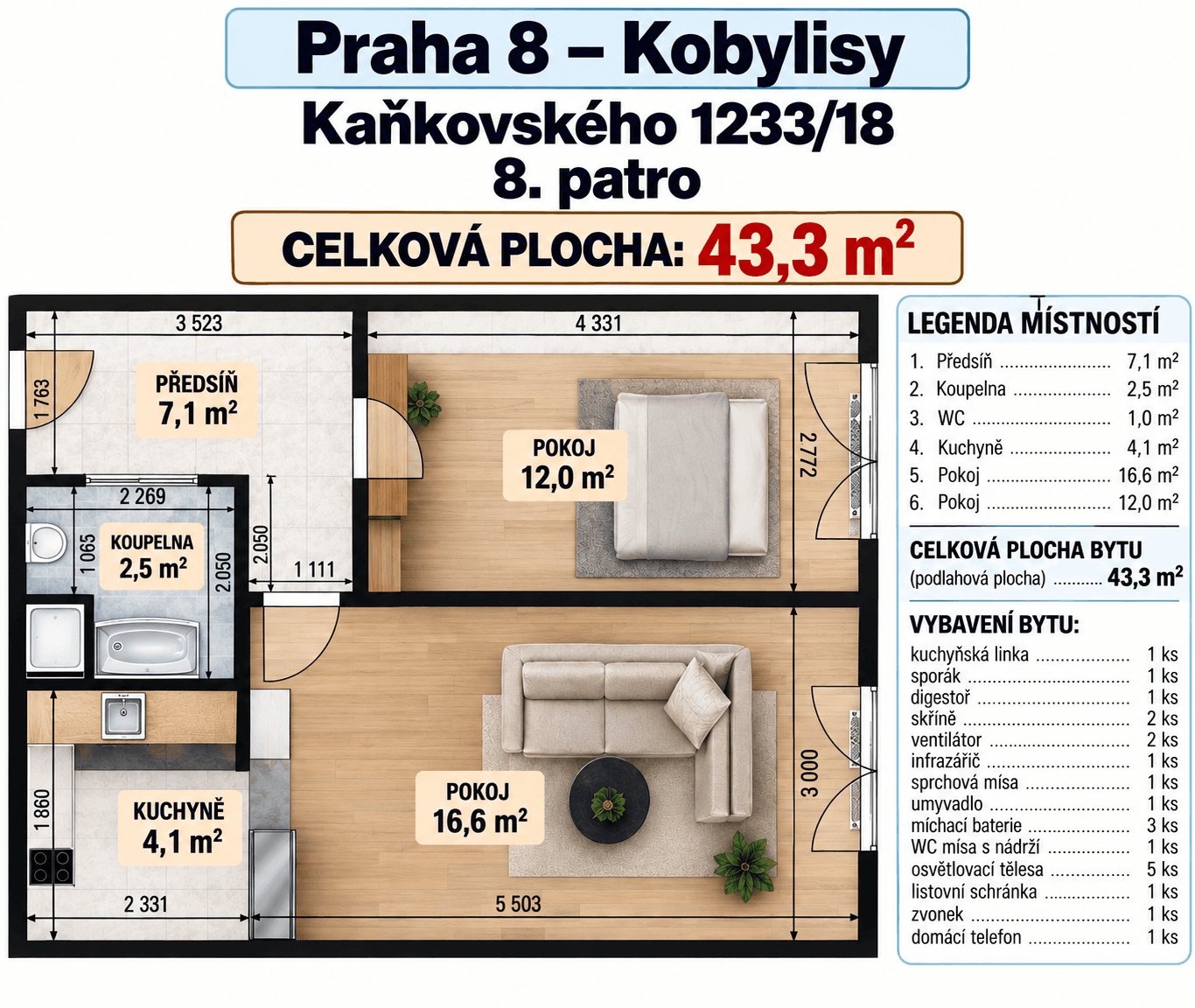 Predaj bytu 2-izbový 43 m², Kaňkovského, Praha, Praha Predaj bytu 2-izbový 43 m², Kaňkovského, Praha, Praha